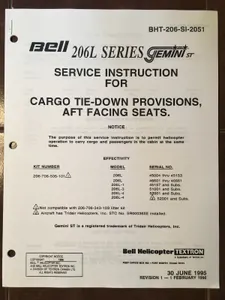 Bell 206L Cargo Tie-Down Provisions, Aft Facing Seats Service Instruction Manual